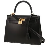 Сумка Hermès Kelly 25 см из черной коробчатой кожи