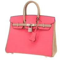 Сумка Hermès Birkin диаметром 25 см из двухцветной кожи эпсома розового азалия и бежевого цвета Marfa Beige.
