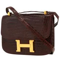 Сумочка Hermès Constance бордового цвета крокодила