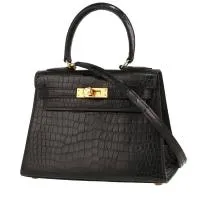Сумка Hermès Kelly 20 см из черной пористой крокодиловой кожи
