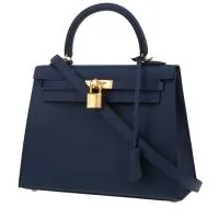 Сумка Hermès Kelly 25 см из кожи цвета эпсом синего цвета Nanvy