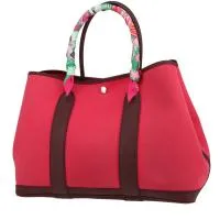 Сумка-шоппер Hermès Garden из розовой парусины и бордовой кожи