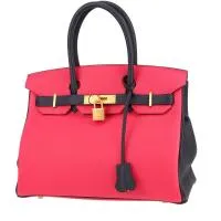 Сумка Hermès Birkin высотой 30 см из кожи Taurillon Clemence ярко-розового цвета и темно-синей кожи Taurillon Clemence.