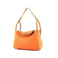 Сумочка Hermes Lindy оранжевого цвета страуса