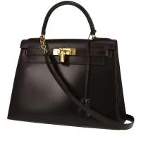 Сумка Hermès Kelly 28 см из коричневой коробчатой кожи