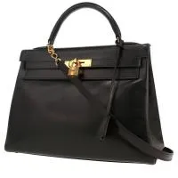 Сумка Hermès Kelly 32 см из черной коробчатой кожи