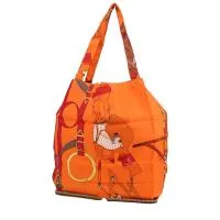 Сумка для покупок Hermès Silky Pop — Shop Bag из канвы оранжевого цвета с принтом и коричневой кожи тогого.