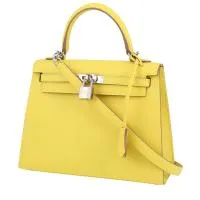 Сумка Hermes Kelly 25 см из кожи цвета эпсома светло-желтого цвета