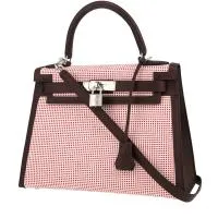 Сумка Hermès Kelly Quadrille 28 см из двухцветной парусины и красной кожи Swift Sellier