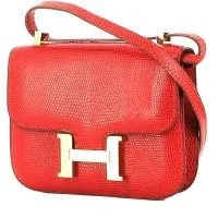 Миниатюрная сумка через плечо Hermès Constance с изображением красной ящерицы