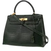 Сумка Hermès Kelly 28 см из зеленой пористой крокодиловой кожи