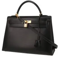 Сумка Hermès Kelly 32 см из черной коробчатой кожи