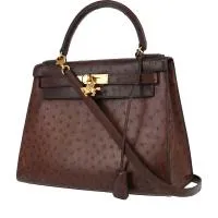 Сумка Hermès Kelly 28 см цвета страуса коричневого цвета