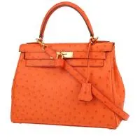 Сумка Hermès Kelly 28 см цвета оранжевого страуса