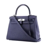 Сумка Hermès Kelly 28 см из кожи тогого цвета индиго и пористого крокодила цвета индиго синего цвета.