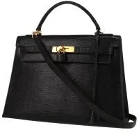Сумка Hermès Kelly 32 см черного цвета под ящерицу