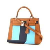 Сумка Hermès Kelly размером 28 см с буквой S из золотисто-темно-синей кожи Epsom и небесно-голубой кожи Mysore