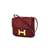 Миниатюрная сумка через плечо Hermes Constance с изображением красной ящерицы