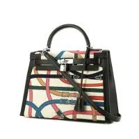 Сумка Hermès Kelly 32 см из бежевой парусины и черной кожи